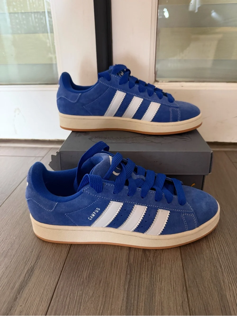 adidas Blue and White Campus Men’s Sneakers with Gum Sole